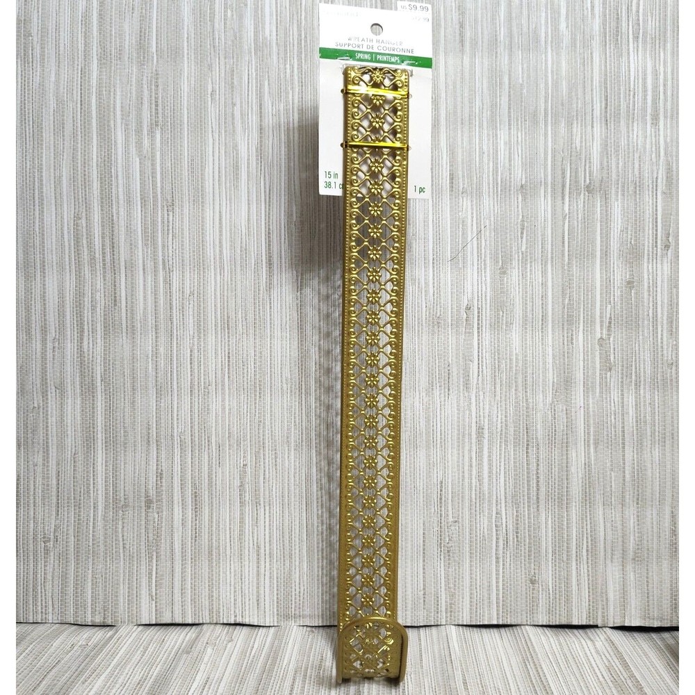 Over The Door Wreath Hanger Hook Metal Gold Tone Floral Decorative 15 inch New